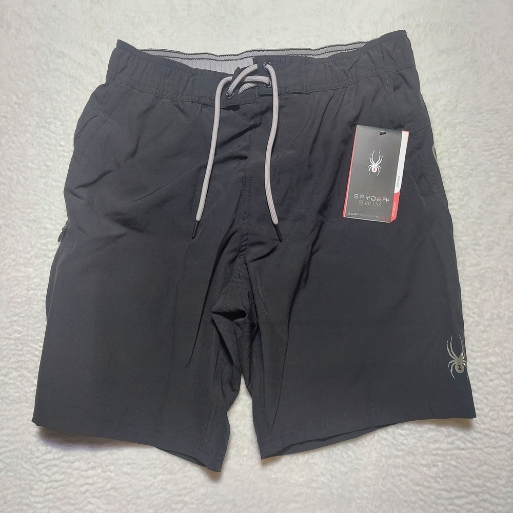 Spyder Board Shorts Mens Small Black New S923058 Swim Trunks Stretch Mesh Lined